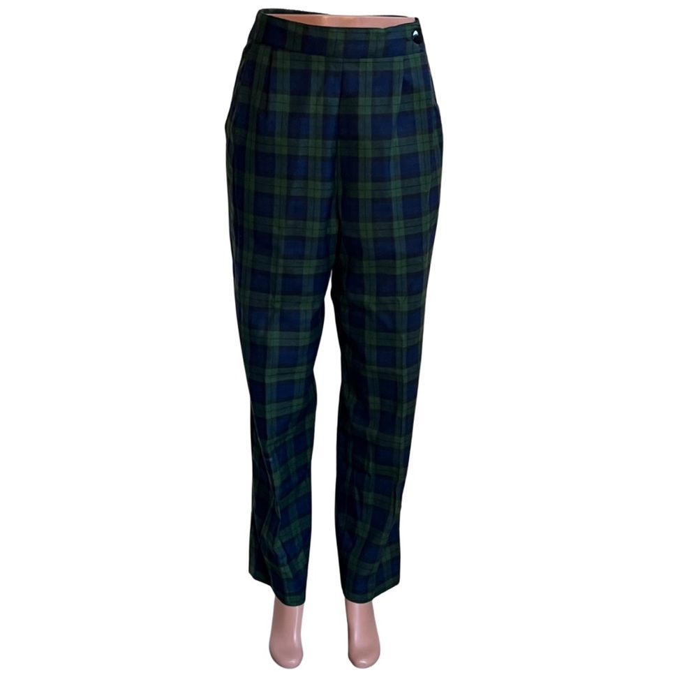Vintage 90s Green Tartan Plaid Pleated Pants